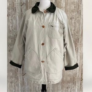 LL Bean Vtg Womens Size medium Beige Barn Chore Coat Primaloft Flannel Lining